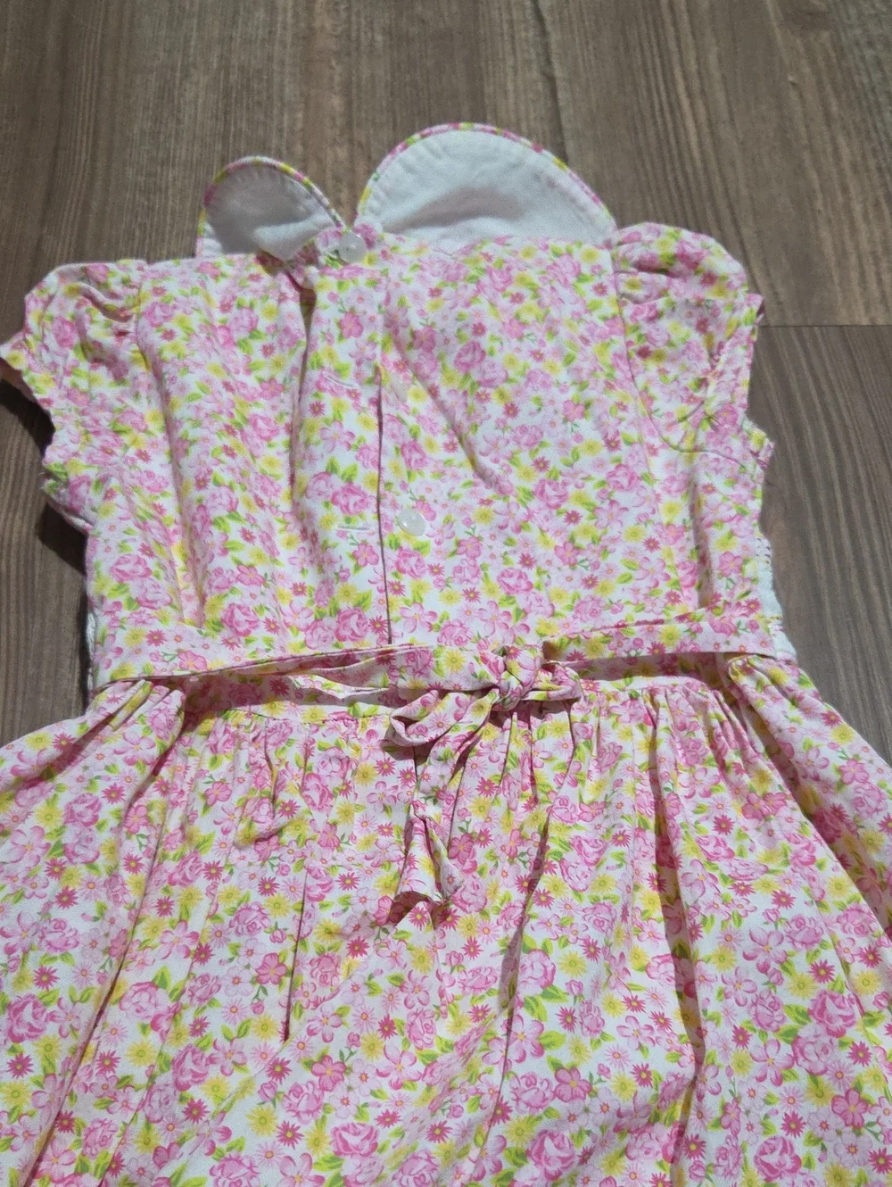 Girls Bonnie Jean Pink Floral Dress with Peter Pan Collar